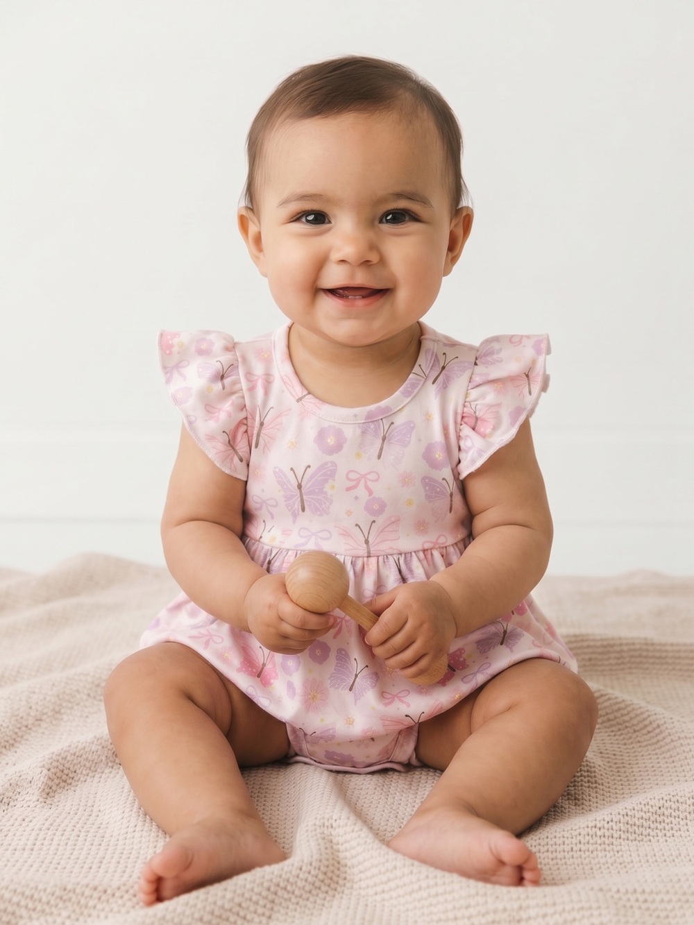 Pete + Lucy - NWT - Baby Girls' Pink Butterfly Flutter Sleeve Casual Dress